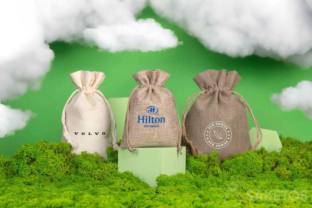 Reusable bags with Saketos customers' logos