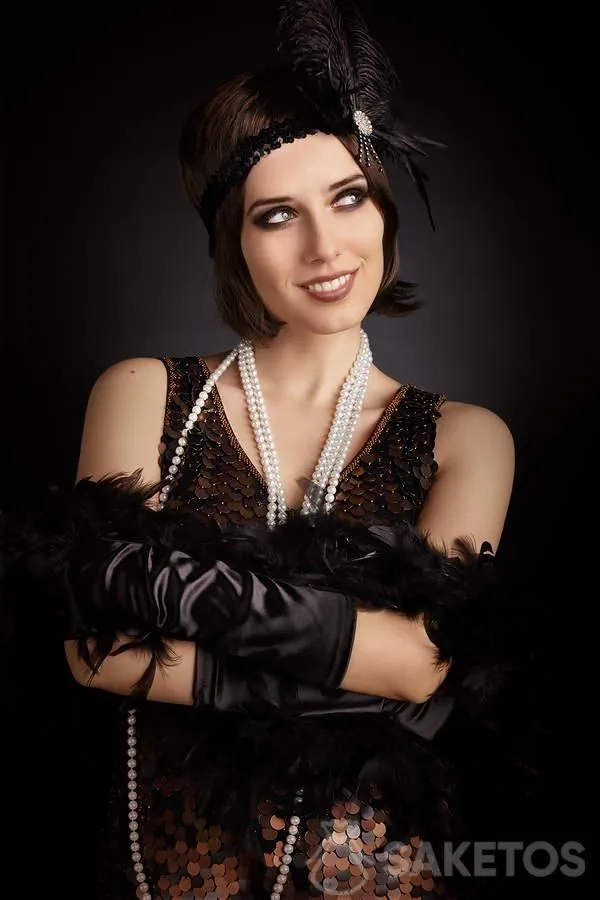 Retro-looking woman wearing long satin gloves