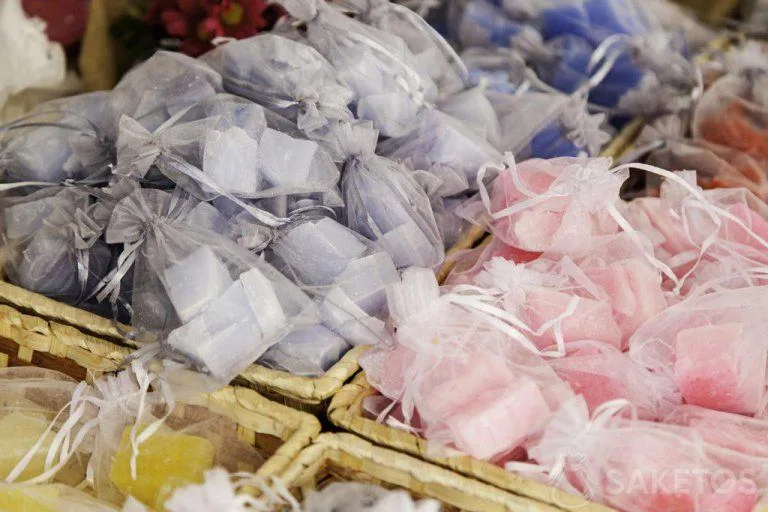 Soaps displayed in organza bags