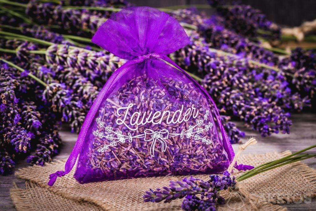 An organza bag with dried lavender