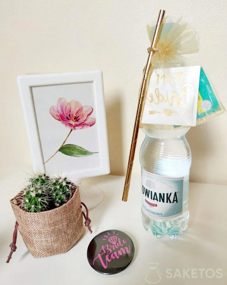 Hangover kit bags - ideas for original gifts for wedding guests 5 Water with a mini hangover kit bag