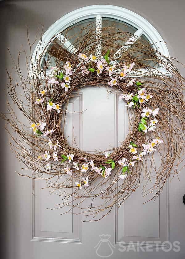 Wreath of birch twigs on the door