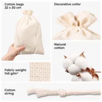 Durable drawstring and details - eco cotton pouches