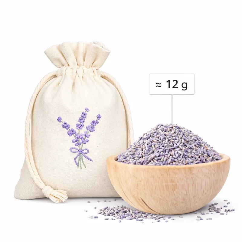 Linen-look gift bags with lavender embroidery - 9x12 cm, set of 10 - elegant, breathable and reusable 6 Lavender bags 9 x 12 cm in linen-look fabric with lavender embroidery, capacity approx. 12 g of dried lavender.
