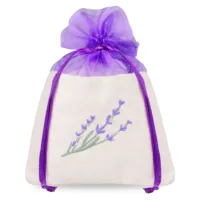 Linen-look pouches with organza lavender embroidery - 10x13 cm, set of 5 - classic charm with a fragrant twist 19