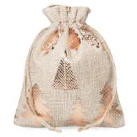 Set of 10 Burlap Bags 12x15 cm - Holiday Tree Print with Decorative Collar 2