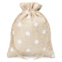 Burlap Bags 12x15 cm - White Polka Dots & Rustic Charm for Natural Gift Wrapping 4