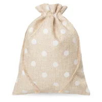Set of 5 Light Burlap Bags 15x20 cm - with Decorative Collar and Polka Dot Print 1