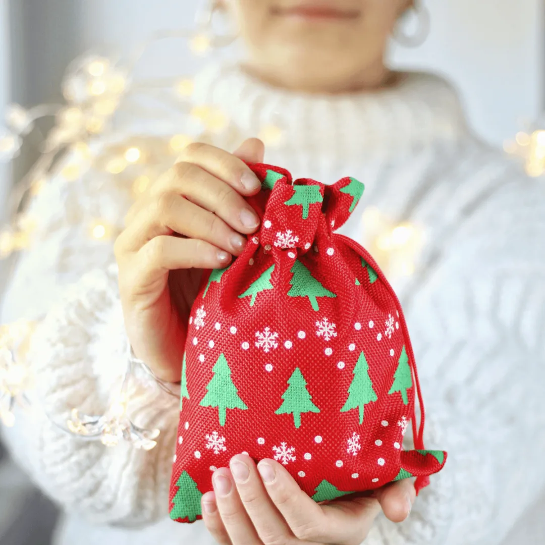 Jute pouches with a Christmas print