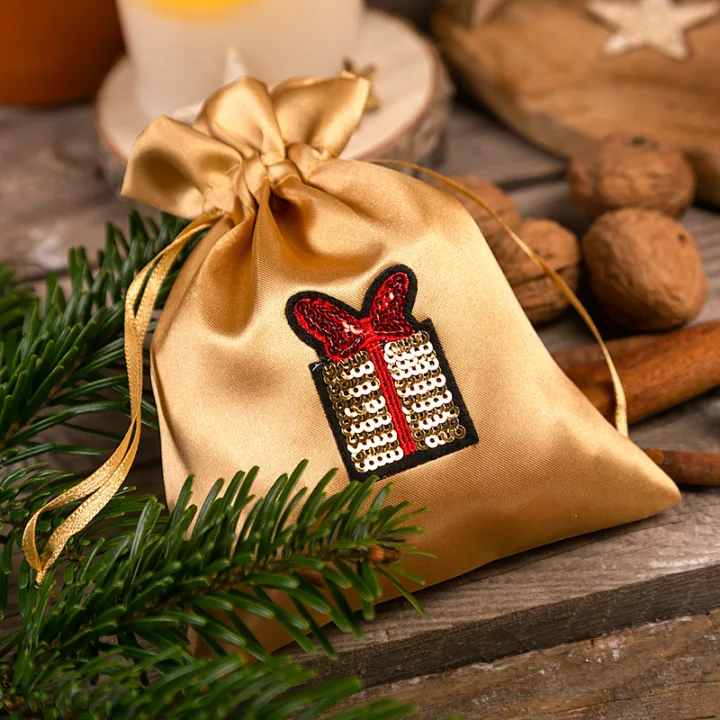 Gold satin gift pouch