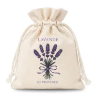 10 pcs cotton bags with decorative lavender motif (print), size 9 x 12 cm, natural color 14