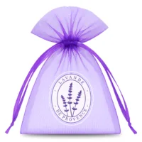 10 pcs Organza bags for lavender 9 x 12 cm, dark purple with "Lavande de Provence" print 15