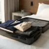 Linen bags as clothing organisers in a travel suitcase