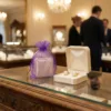 Organza bags as elegant jewellery packaging on a jeweller’s counter